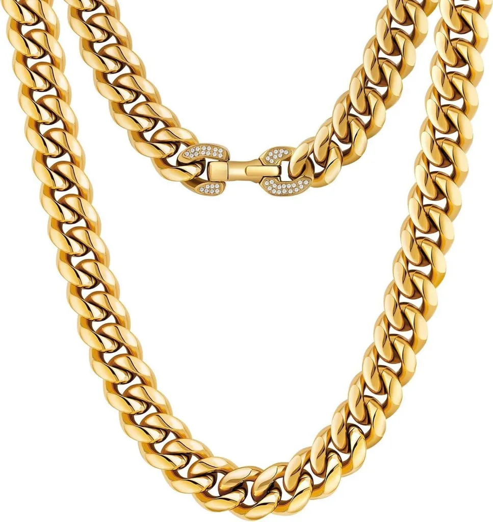 Chaîne Cuban Link 12mm Anti-Ternissement en Or Blanc de Haute Qualité