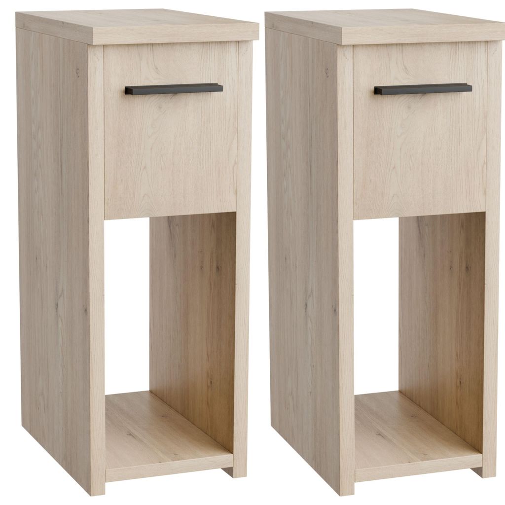 Nachttisch Beistelltisch 2er Set schmal Eiche Torro - 20x30,5x55 cm mit Schublade