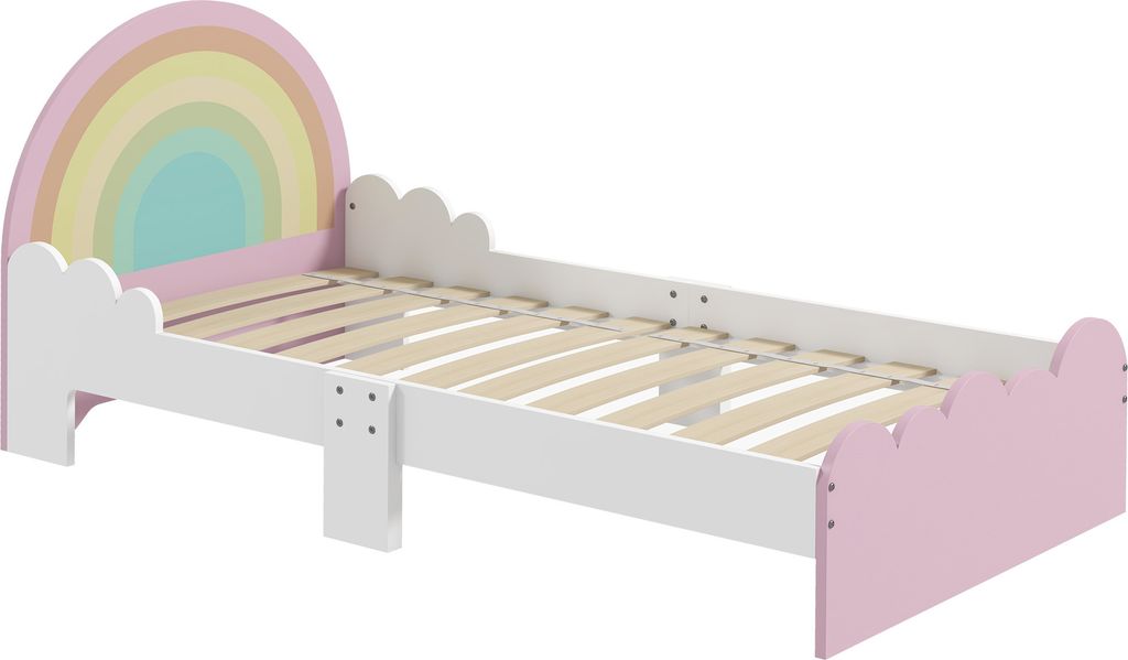 ZONEKIZ Bett für Kinder 3-6 Jahre 143x74x66 cm, Kinderbett aus Holz in Regenbogenform, moderne Schlafzimmermöbel, Belastung 80 kg, Rosa
