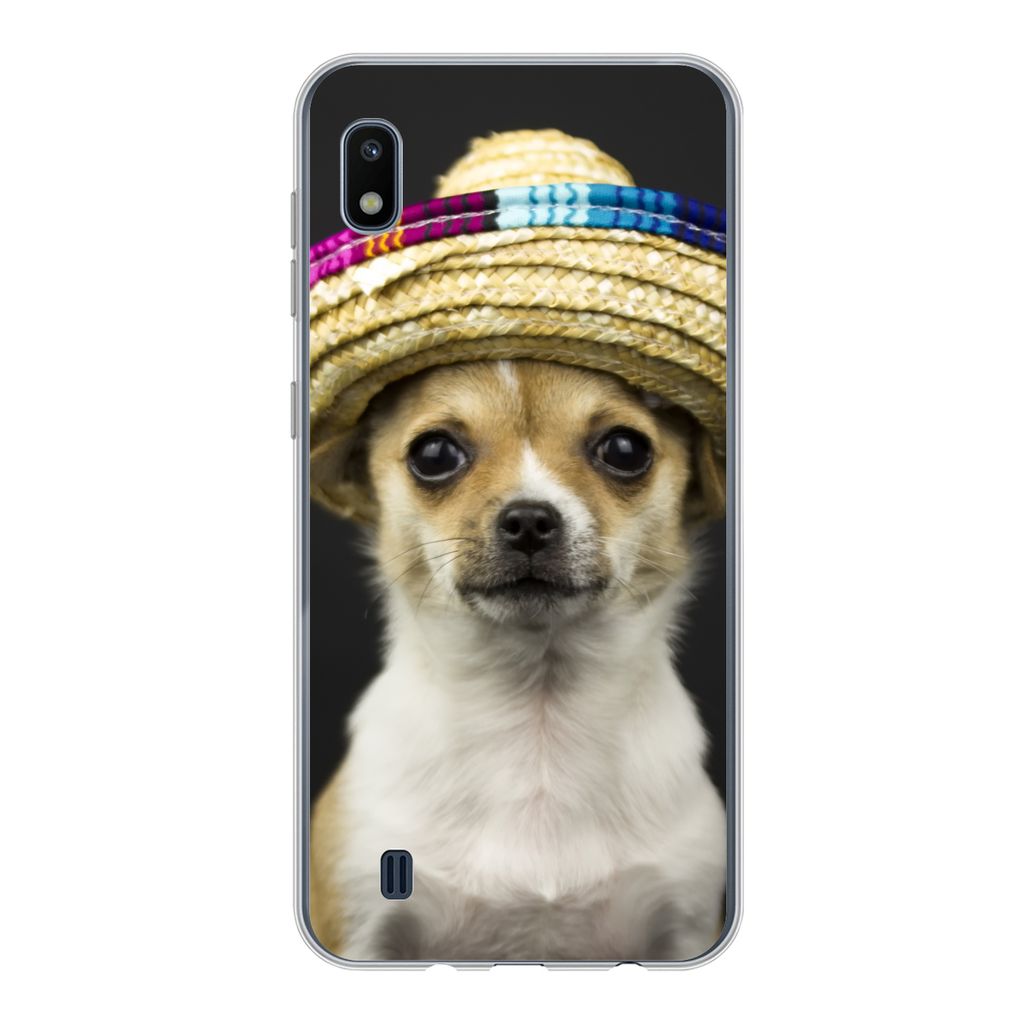 MuchoWow Handyhülle Schutzhülle Hülle für Samsung Galaxy A10 Hund - Sombrero - Schwarz Silikon Softcase Handy Hülle - Schutzhülle