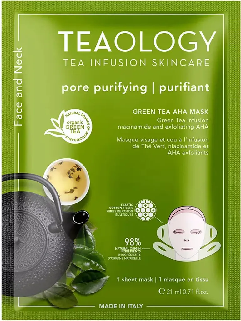 Soin Exfoliant Visage et Cou Teaology Thé Vert Masque Éclat AHA 21ml