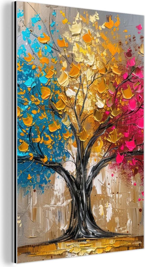 MuchoWow Wanddekoration Metall Metallbild Wandkunst 40x60 cm Baum - Bunt - Grau - Modern MuchoWow Aluminium Gemälde - Wanddekoration aus Aluminium