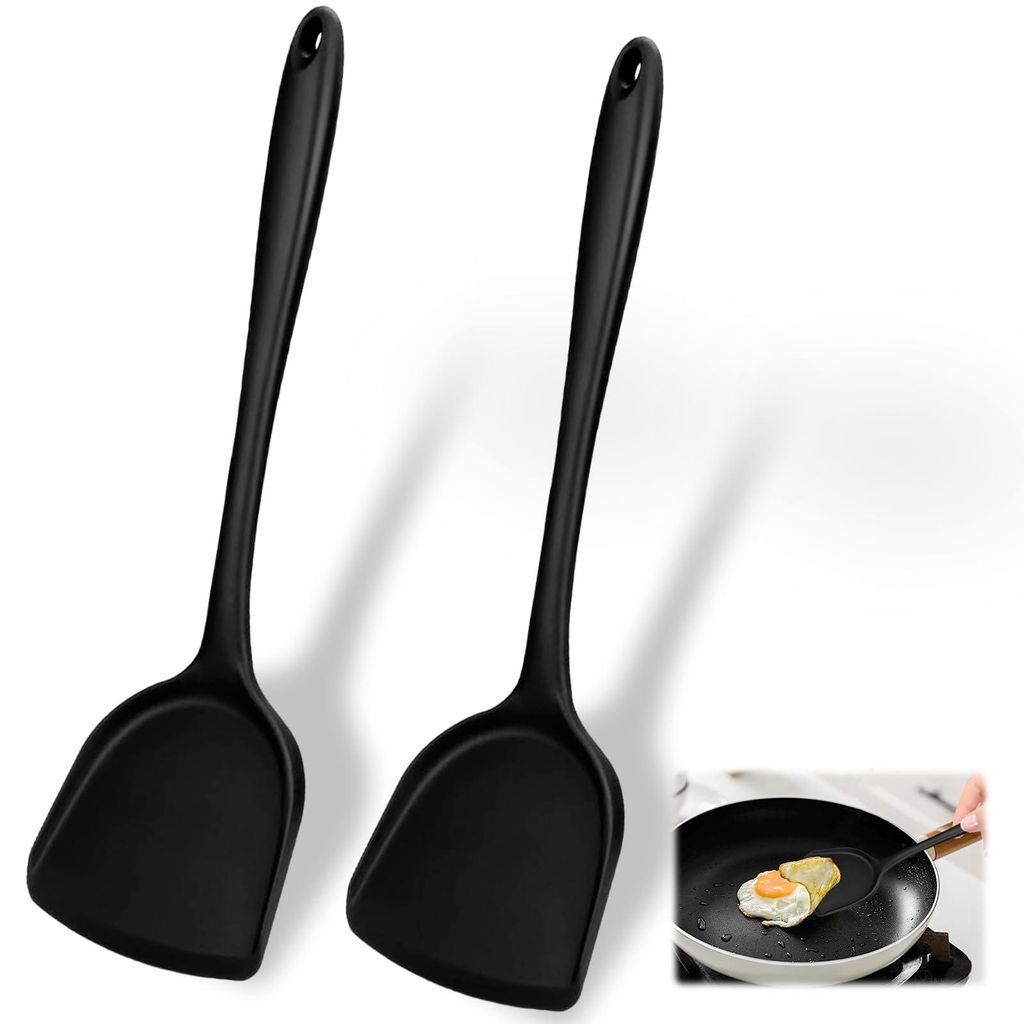 2-teiliges Silikon-Wok-Spatel-Set, antihaftbeschichtet, hitzebeständig, Küchenhelfer zum Kochen, Braten, Wenden von Eiern und Hamburgern