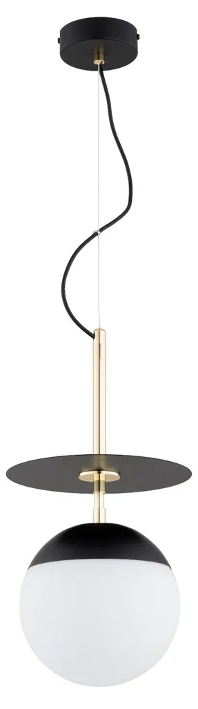 Suspension boule blanche sur tige QEENCY noire 1xE27 15W métal 85x23cm