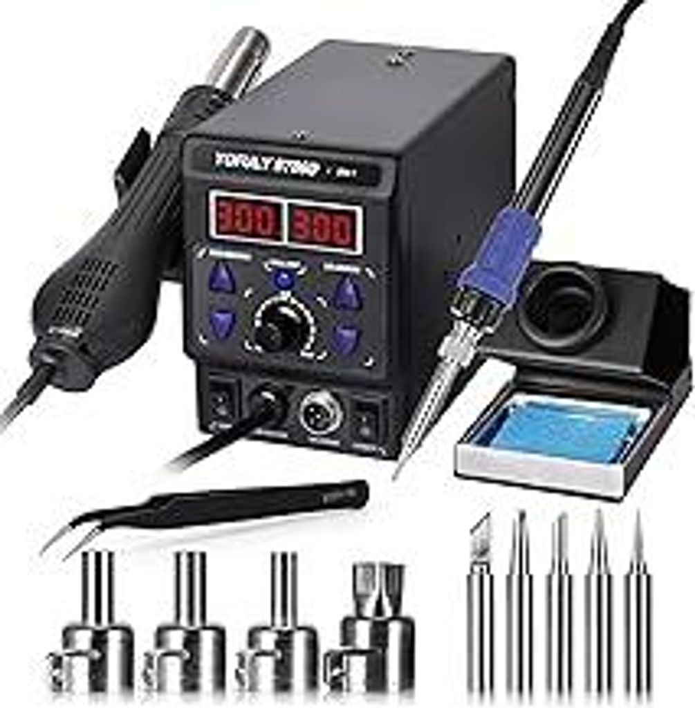 Yofuly 750W Lötstation, 2 in 1 Heißluft Lötstation Lötkolben Set 8786D SMD Entlötstation & Lötstationen 392°F -896°F Einstellbare Temperatu...