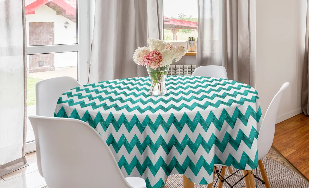 ABAKUHAUS Tovaglia Rotonda 150 cm Zigzag Grunge Moderni - Perla Verde Acqua