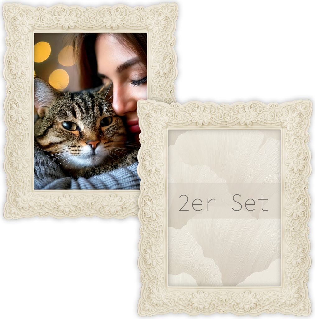 Vintage Bilderrahmen Set 13x18 cm aus Harz, mit 3D Blumenmuster