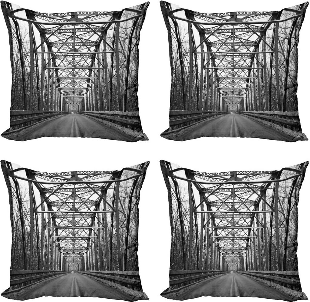 ABAKUHAUS Schwarz und weiß Kissenbezug Set (4 Stück), moderne Brücke, Moderner Doppelseitiger Digitaldruck, 45 cm x 45 cm, Schwarz Weiß Grau
