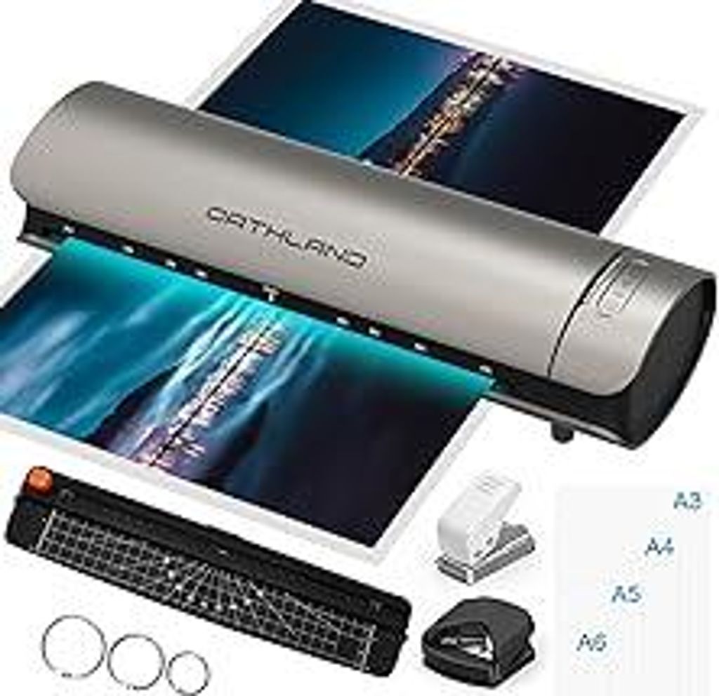 Orthland Laminiergerät A3 mit Laminierfolien 30 Stück für A3 A4 A5 A6, 9 in 1 Heiß und Kalt Laminiermaschine Set mit Papierschneider und Eckena...