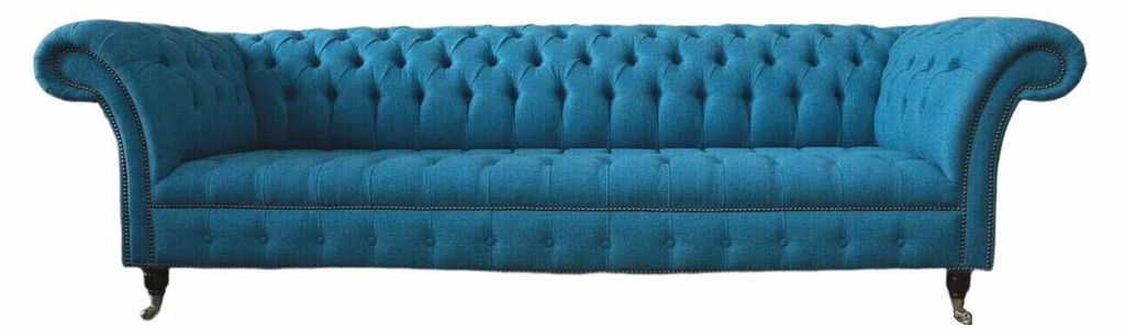 Chesterfield Polster Sofas Design Textil Sofa 4 Sitzer Sofa Luxus Design Blaue
