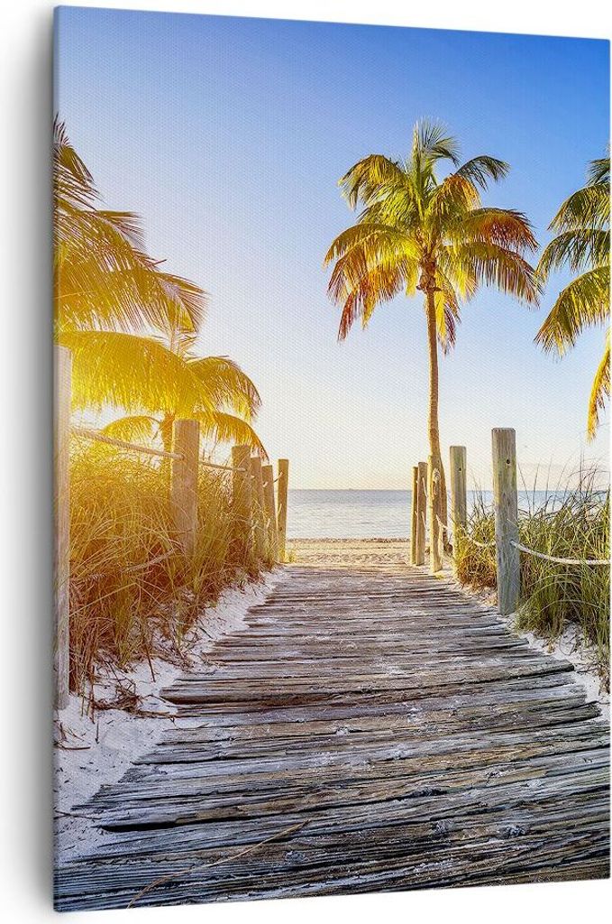 Bild auf Leinwand - Leinwandbild - Einteilig - Strand Palmen Fußgängerbrücke - 70x100cm - Wand Bild - Wandbilder - Leinwanddruck - Wanddekoratio...