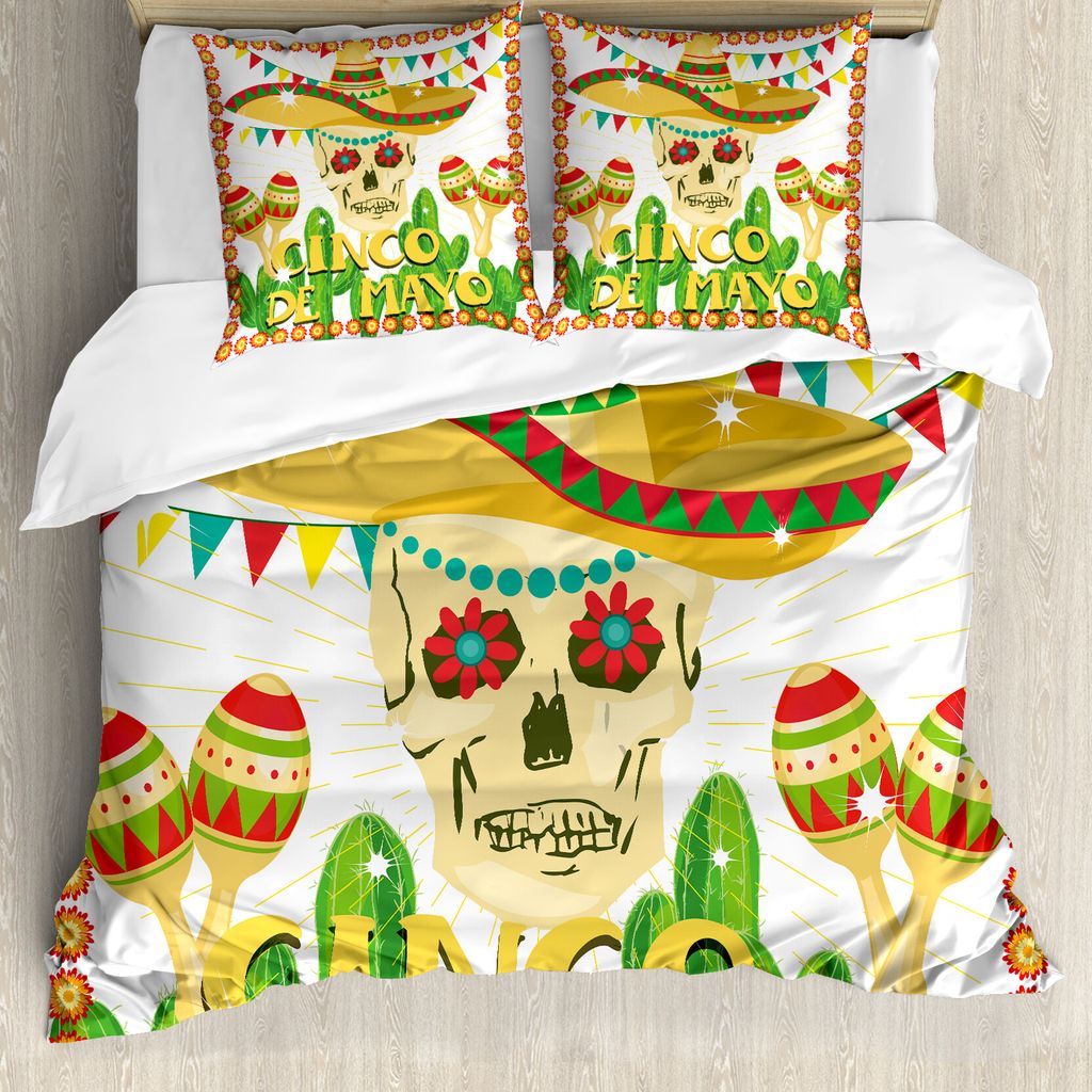 ABAKUHAUS Cinco de Mayo Bettbezug Set für Einzelbetten, Schädel Maracas, Milbensicher Allergiker geeignet mit Kissenbezug, 200 cm x 200 cm - 80 x...