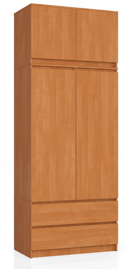 Kleiderschrank – Schlafzimmerschrank – Schrank mit Kleiderstange – Braun – 90 cm – Erweiterbarer Drehtürenschrank mit Aufsatz und 2 Schu...