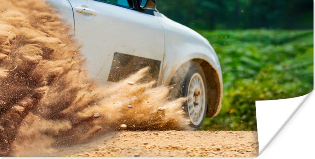MuchoWow Poster Rennwagen - Rallye - Stoff - Steine 160x80 cm - Foto Poster