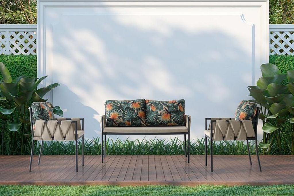 Sitzgruppe Sitzgruppe Sitzer Grün Set 3tlg Sofa Gartenmöbel Sessel