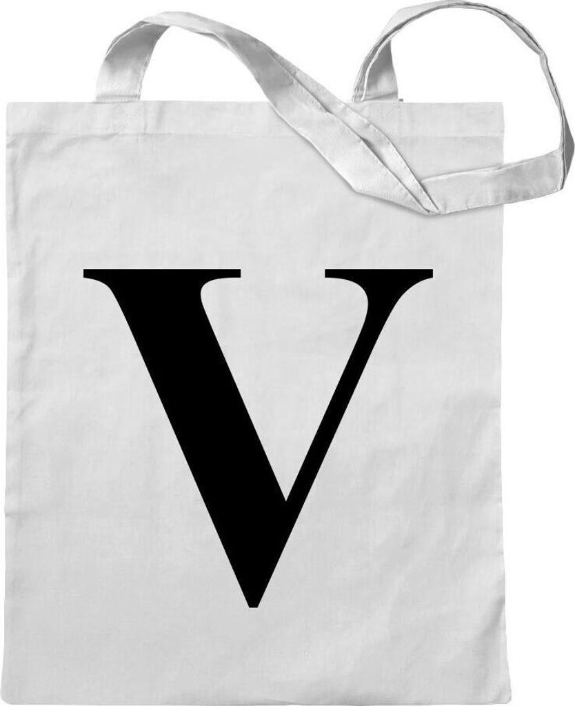 Kiwistar - Baumwolltasche - weiss - Buchstabe V - Alphabet - Tragetasche Stoffbeutel Umhängetasche Langer Henkel