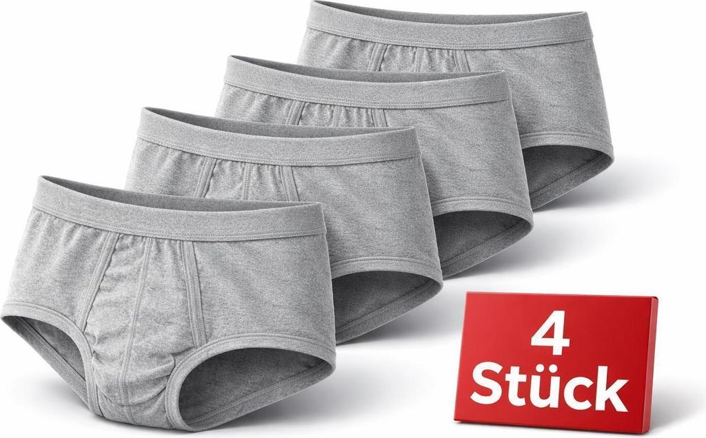Herren Slip Unterhose 4er Pack aus 100 % Baumwolle mit Eingriff – Bequeme Herrenunterwäsche Graumeliert/XXL