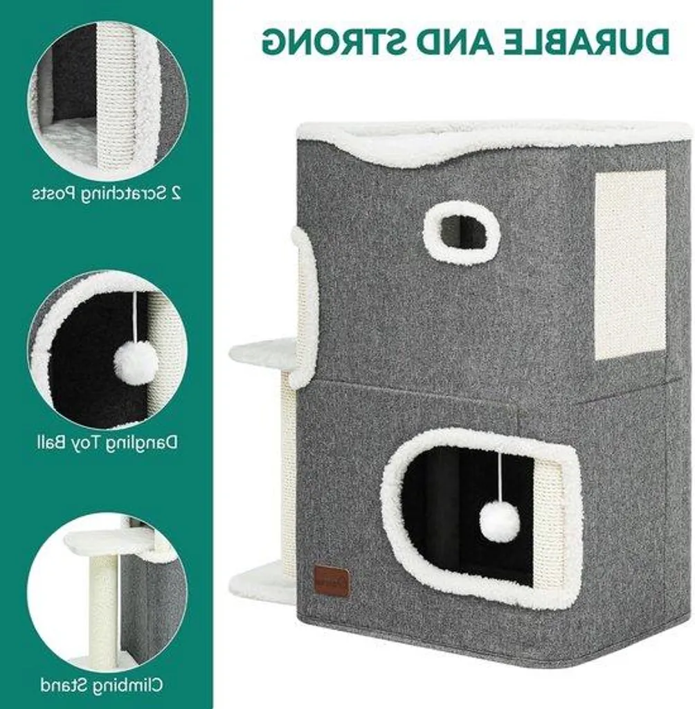 Couchage chat intérieur avec espace griffoir et balle ludique, Confort