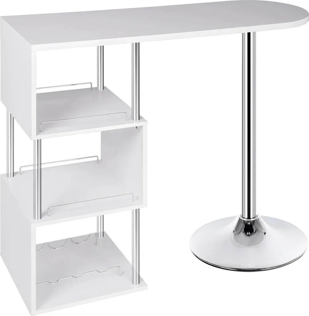 Table de bar blanche avec 3 étagères en MDF et acier chromé 113x40 cm