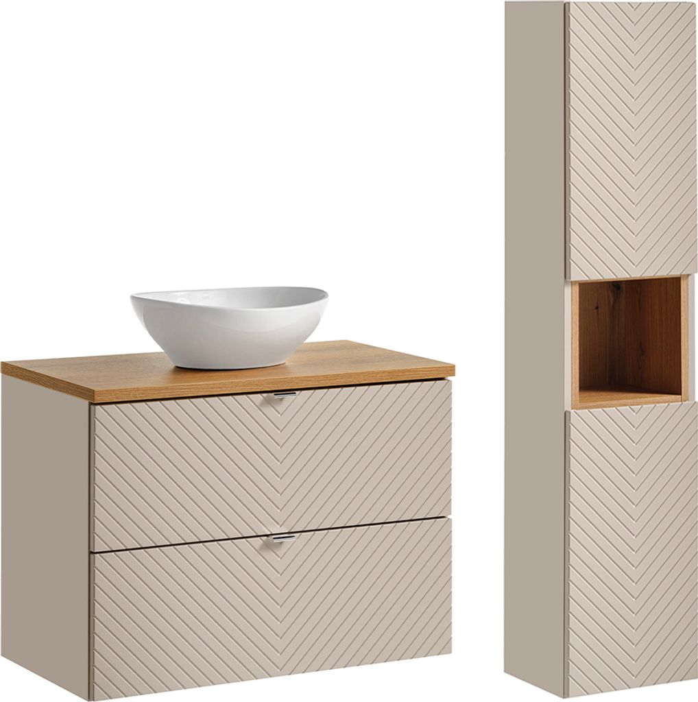 Waschtisch und Hängesäule 80.4cm Manoa mit 2 Schubladen, Kaschmir