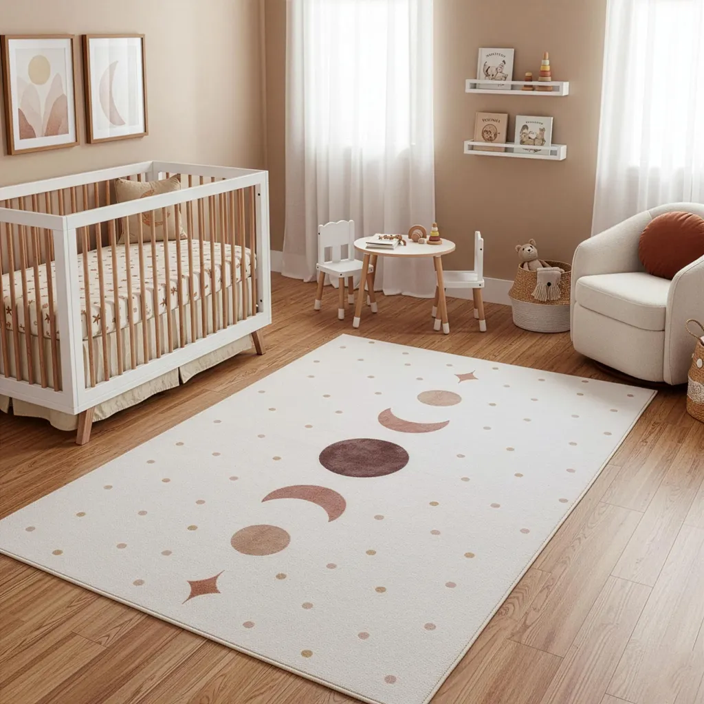 Carpetsale24 Tapis enfant phases de lune crème 160x230 cm pour chambre