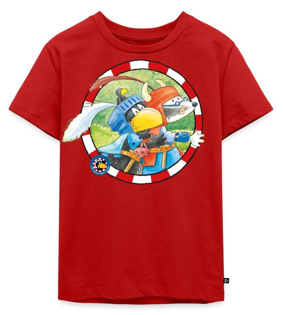 Spreadshirt Der kleine Rabe Socke mit dem kleinen Dachs Kinder Premium T-Shirt, 134/140 (8 Jahre), Rot