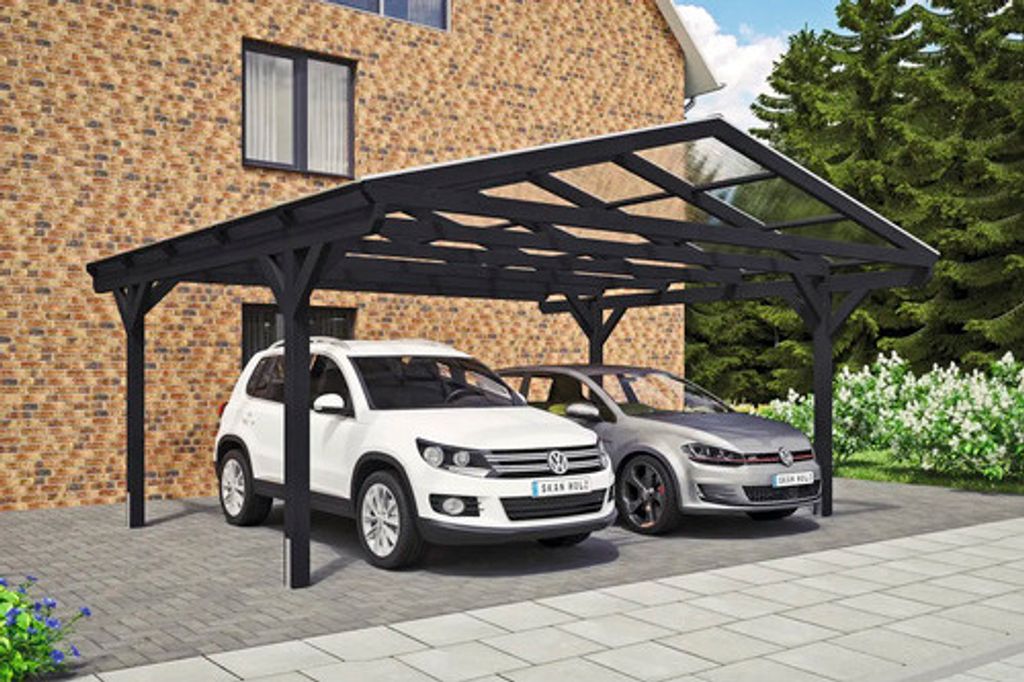 Doppelcarport SKAN HOLZ Westerwald inkl. Pfostenanker 570 x 541 cm anthrazit