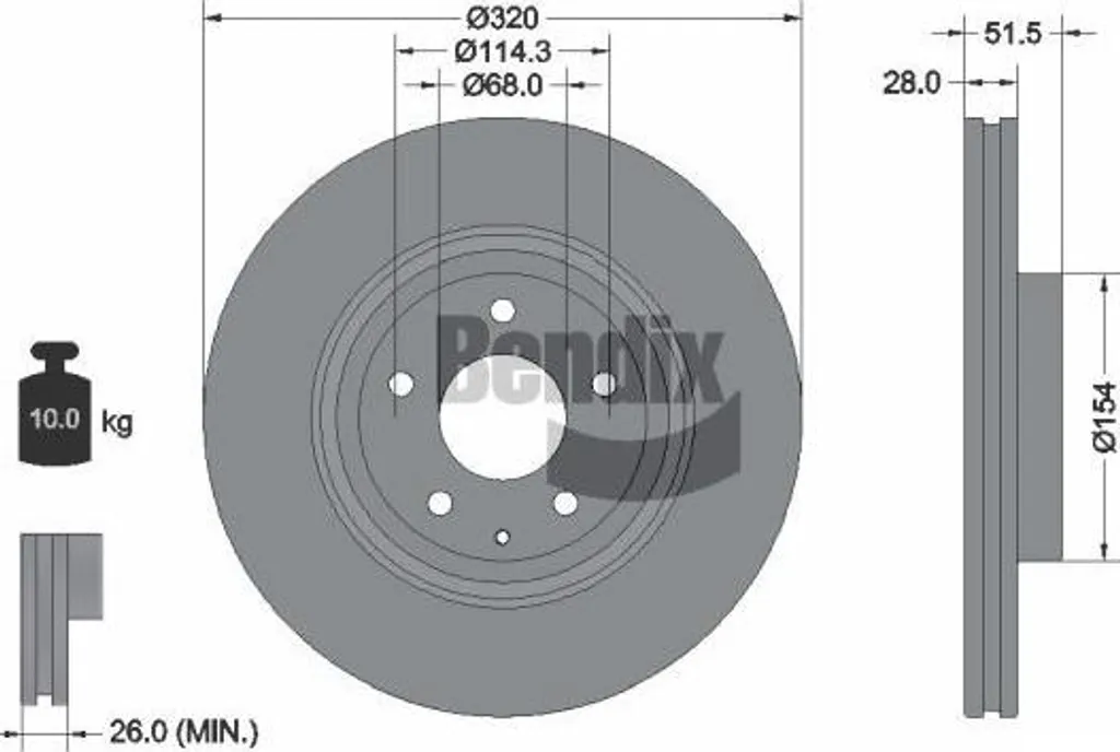 Disque de frein arrière BENDIX BDS2204 compatible Mazda 6 CX-5