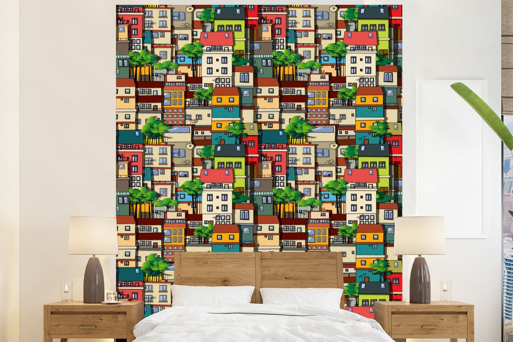 MuchoWow Fototapete für Wohnzimmer oder Schlafzimmer Wandtapete Vinyl Motivtapete Muster - Zuhause - Baum - Jungen - Kinder - Kinder - 180x220 c...