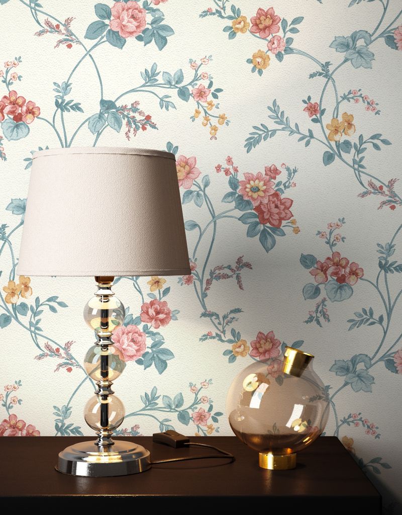 NEWROOM Tapete Weiß Vliestapete Blumen - Blumentapete Landhaus Blau Rot Blüten Wiese Romantisch