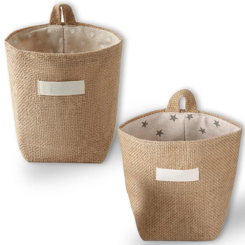 Paniers de rangement suspendus pliables en coton et lin lavables - 2pcs