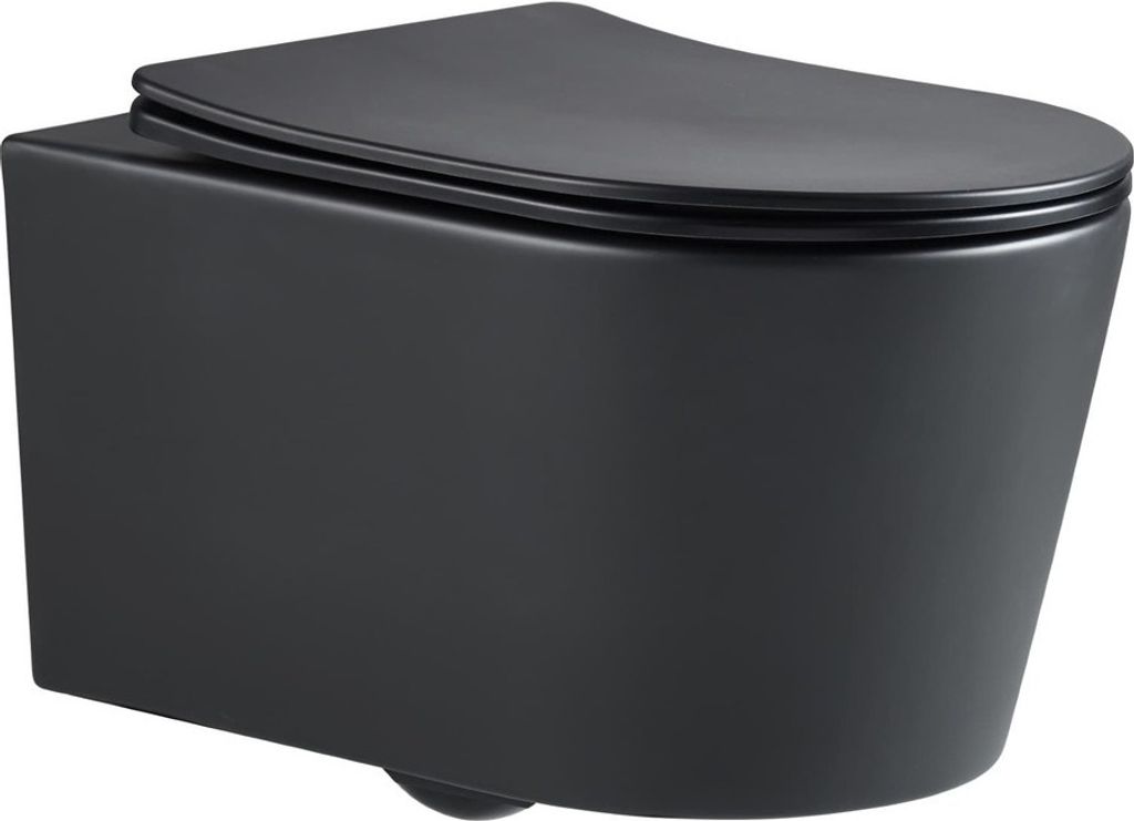 SAT FINE Hänge Wand-WC WC-Becken Toilette spülrandloses kurz 48 cm mit SoftClose und TakeOff WC-Sitz, schwarz