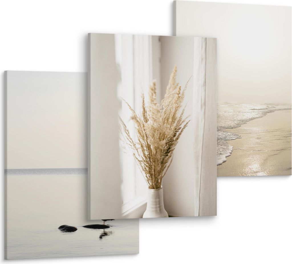 Muralo Leinwand Bilder Set 3 Bilder 30x40cm PFLANZEN Strand Meer Natur Wandbilder Für Wohnzimmer Schlafzimmer