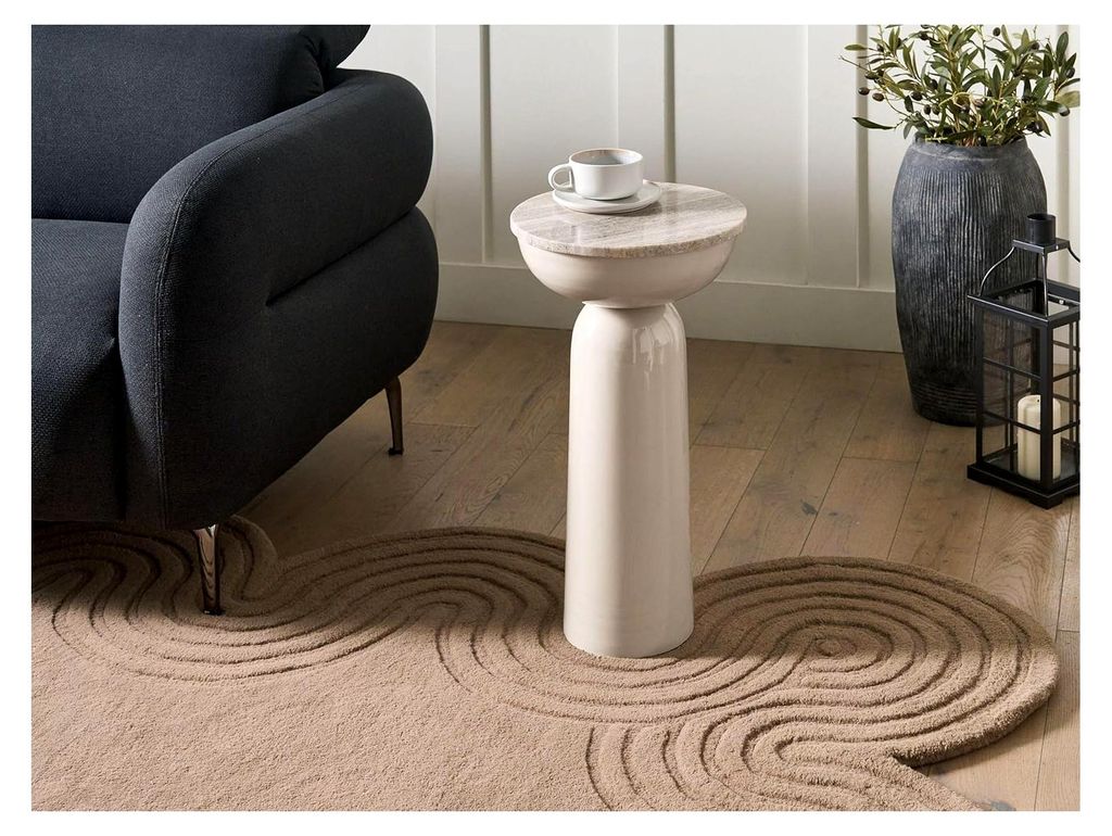 Runder Beistelltisch aus Marmor und Stahl in Beige für das Wohnzimmer