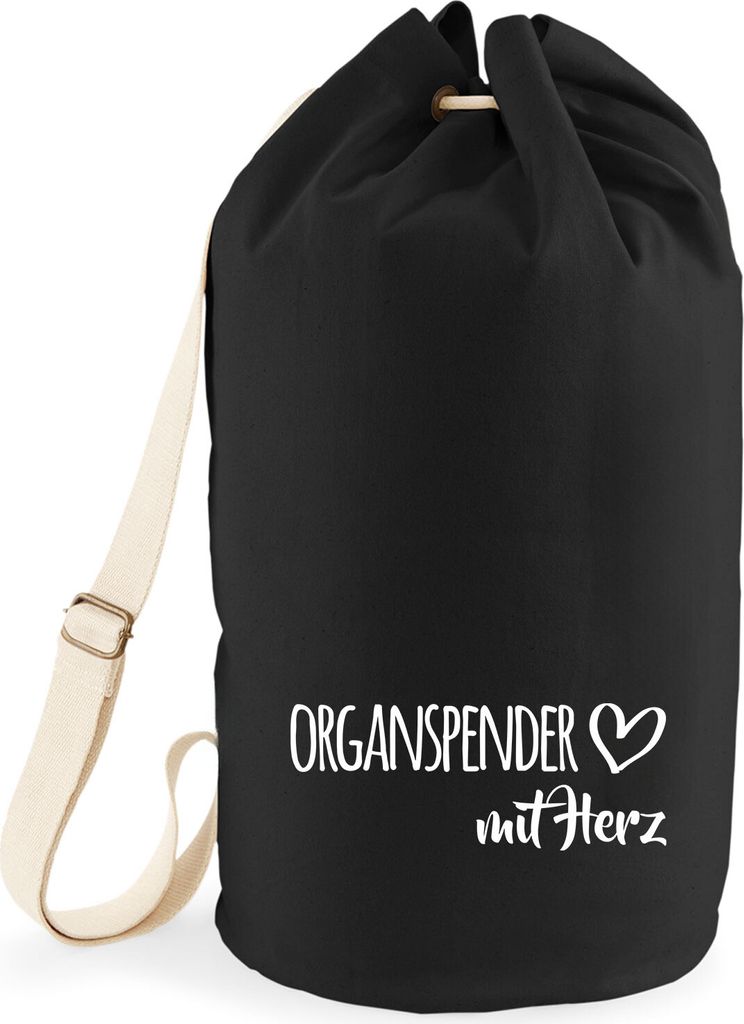 Huuraa Seesack Organspender mit Herz 20 Liter Black Baumwolle Rucksack Geschenkidee