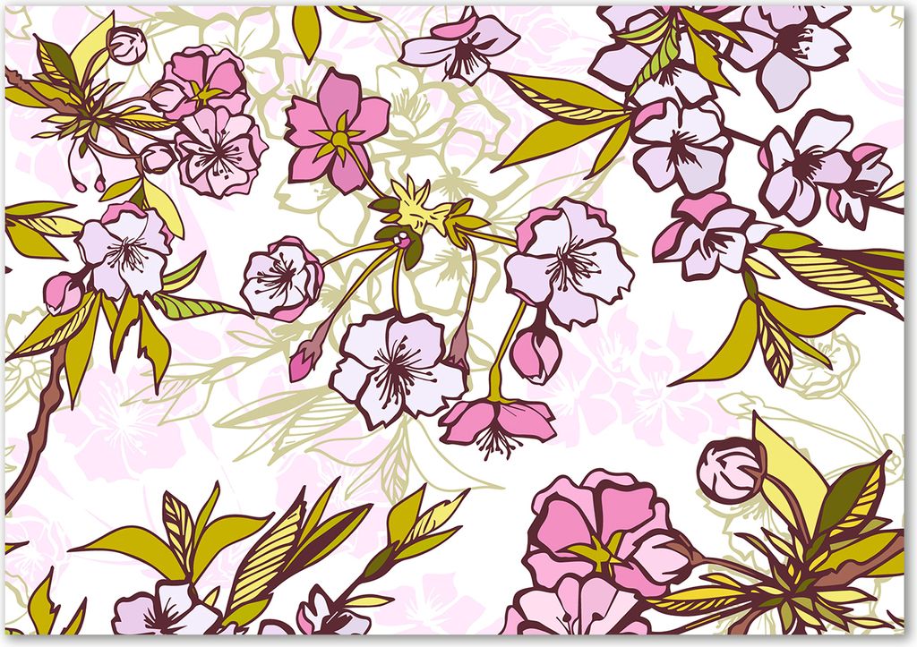 Tulup Glas-Bild - 100 x 70 - Wandbild aus Glas - Wandkunst - Wandbild hinter gehärtetem Sicherheitsglas - Blumen & Pflanzen - Kirschblüten - Rosa
