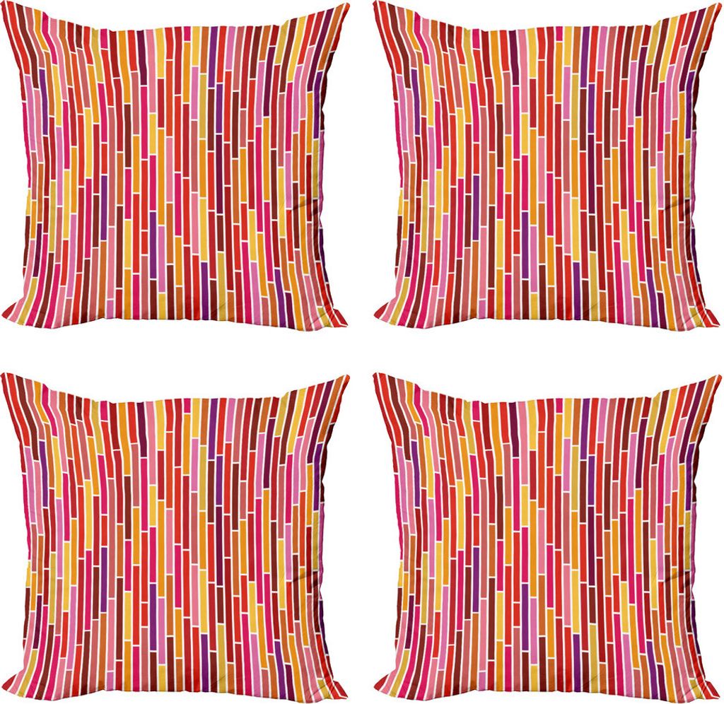 ABAKUHAUS Modern Kissenbezug Set (4 Stück), Rosa Streifen-Linien, Moderner Doppelseitiger Digitaldruck, 40 cm x 40 cm, Mehrfarbig
