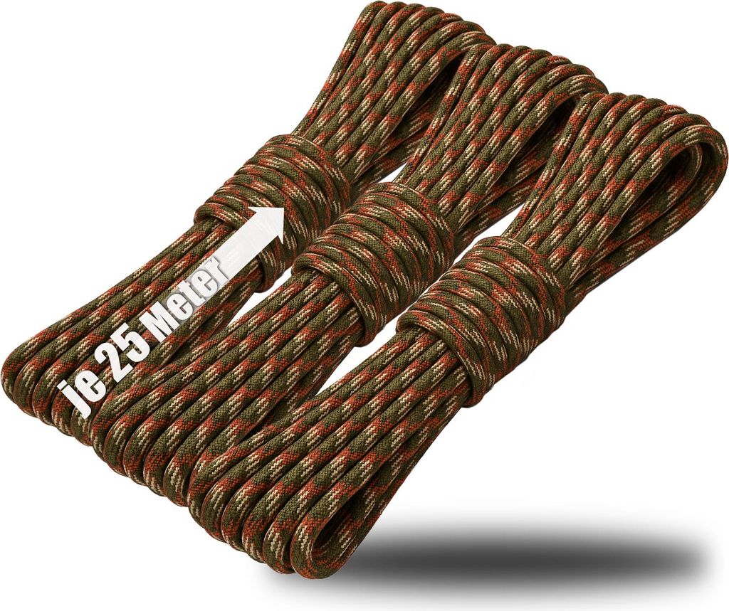 COM-FOUR® 3x Paracord Schnur Ø 4 mm, 75 m - Seil mit 7 Kern Produktbild 