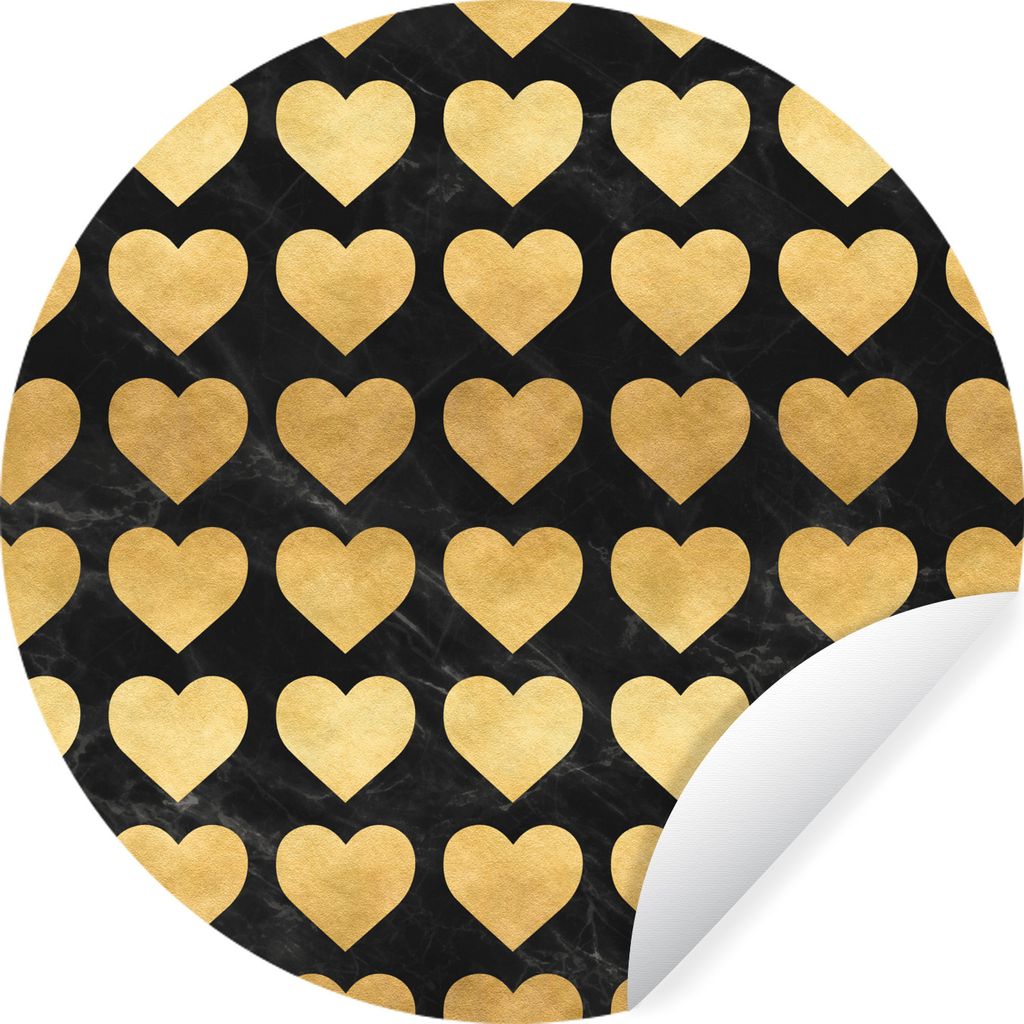 MuchoWow Runde Wandtattoo - Wandsticker Tapete Aufkleber Muster - Herz - Gold - Schwarz Ø 30 cm Selbstklebend und Repositionierbar - Wandaufkleb...