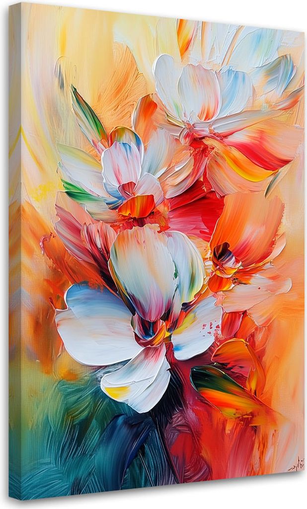 Leinwandbild Bunte Blumen Imitation von Ölfarbe 60x90 Feeby Bunt bild für die wand bereit zum aufhängen