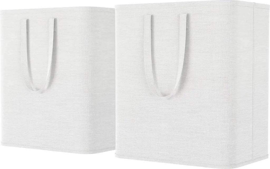 Panier à Linge 60L avec Couvercle - Lot de 2 Boîtes de Rangement Blanc