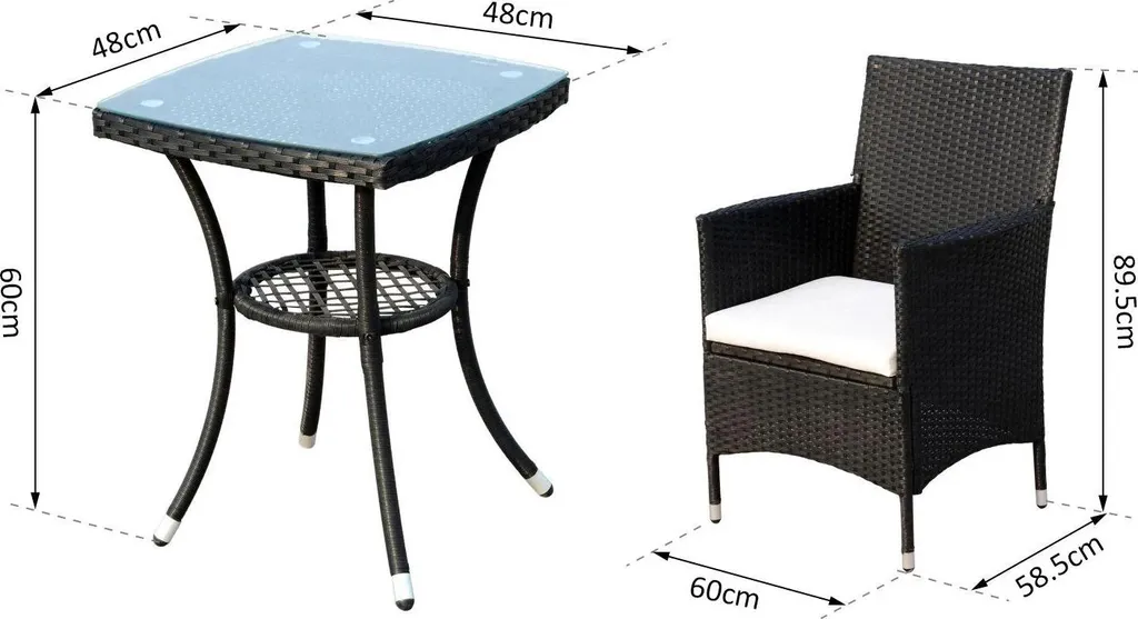 Table de jardin noire résistante aux intempéries en rotin synthétique