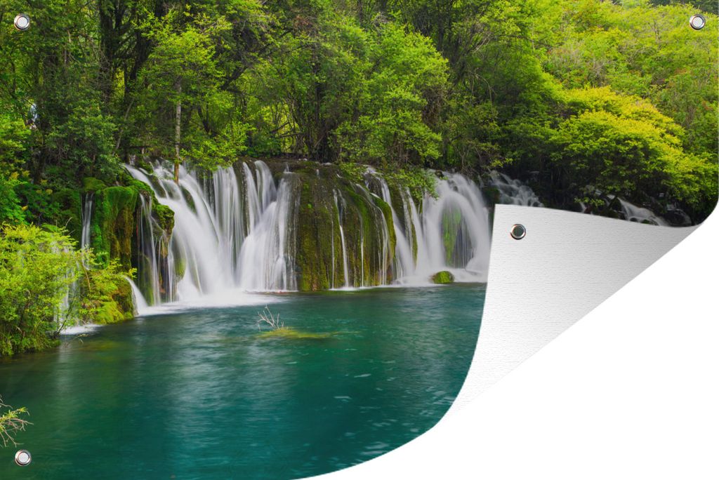 MuchoWow 90x60 cm Outdoor-Poster Gartendeko Sichtschutz Garten Poster für den Garten Die grüne Natur oberhalb der Wasserfälle in Thailands Er...