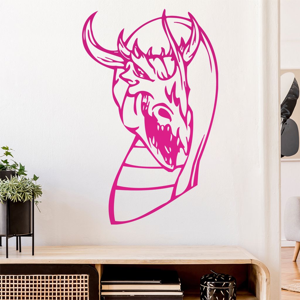 Drachen Kopf Wandtattoo in 6 Größen - Wandaufkleber Wall Sticker - Dekoration, Küche, Wohnzimmer, Schlafzimmer, Badezimmer