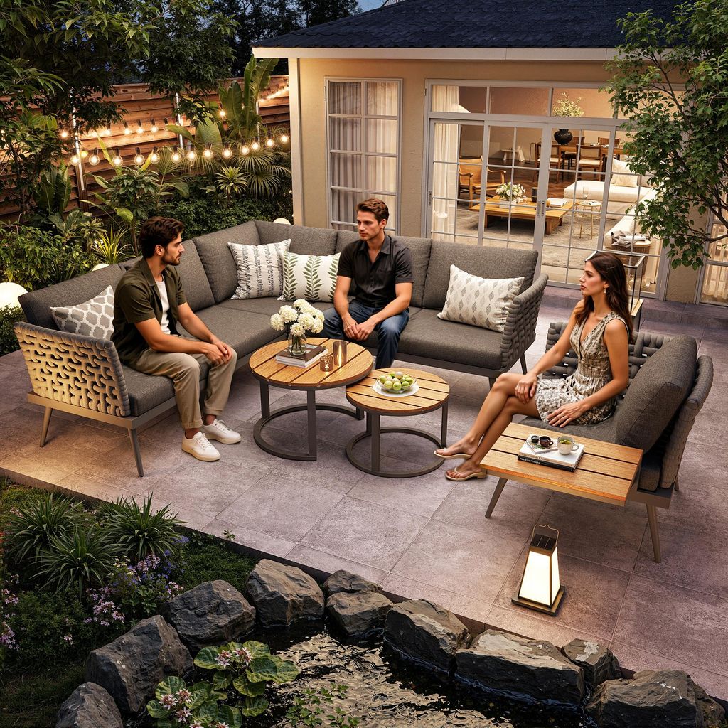 Ensemble de canapés de jardin en L Merax avec 2 tables Image du produit 