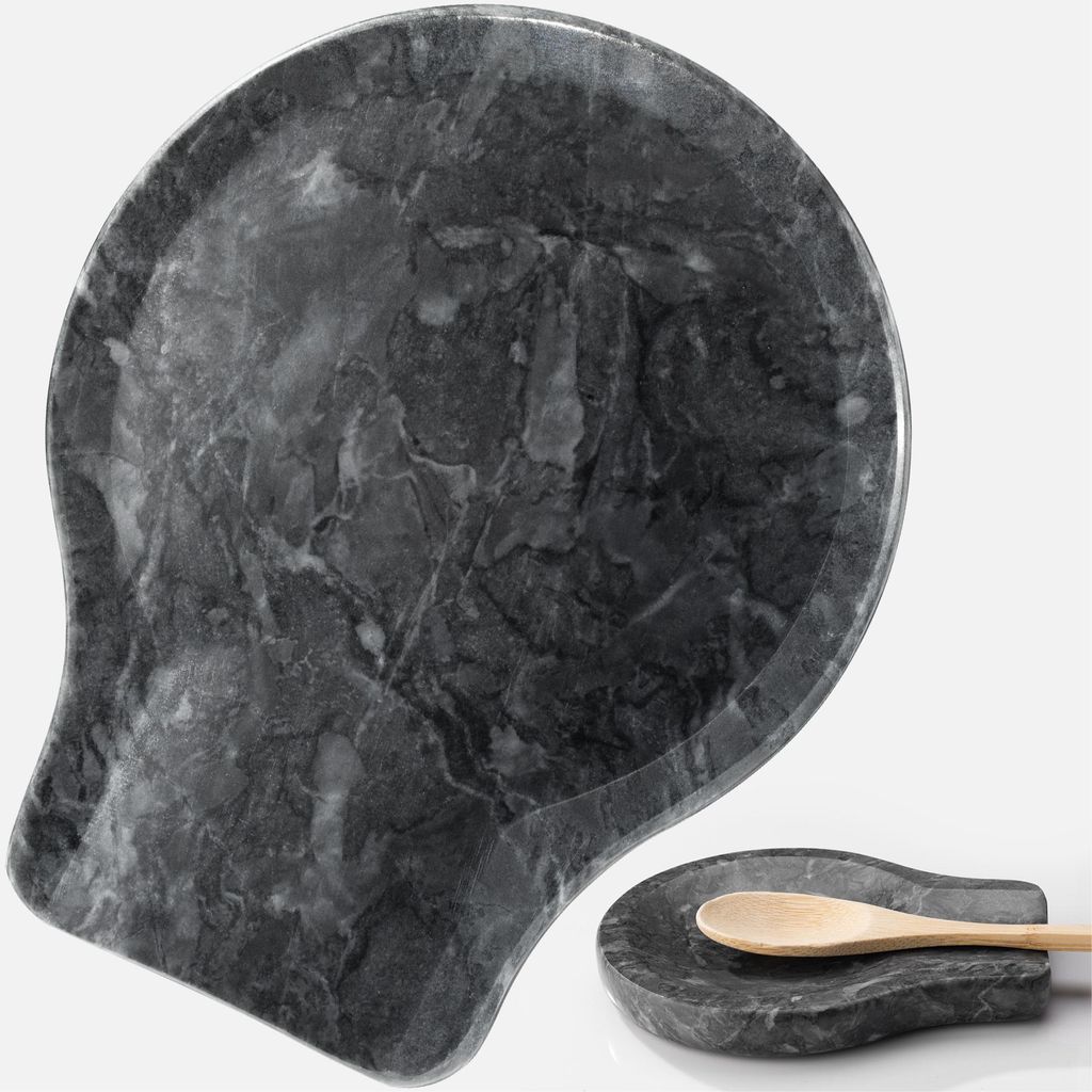 Navaris 2x Löffelablage aus Marmor in Schwarz - Produktbild 