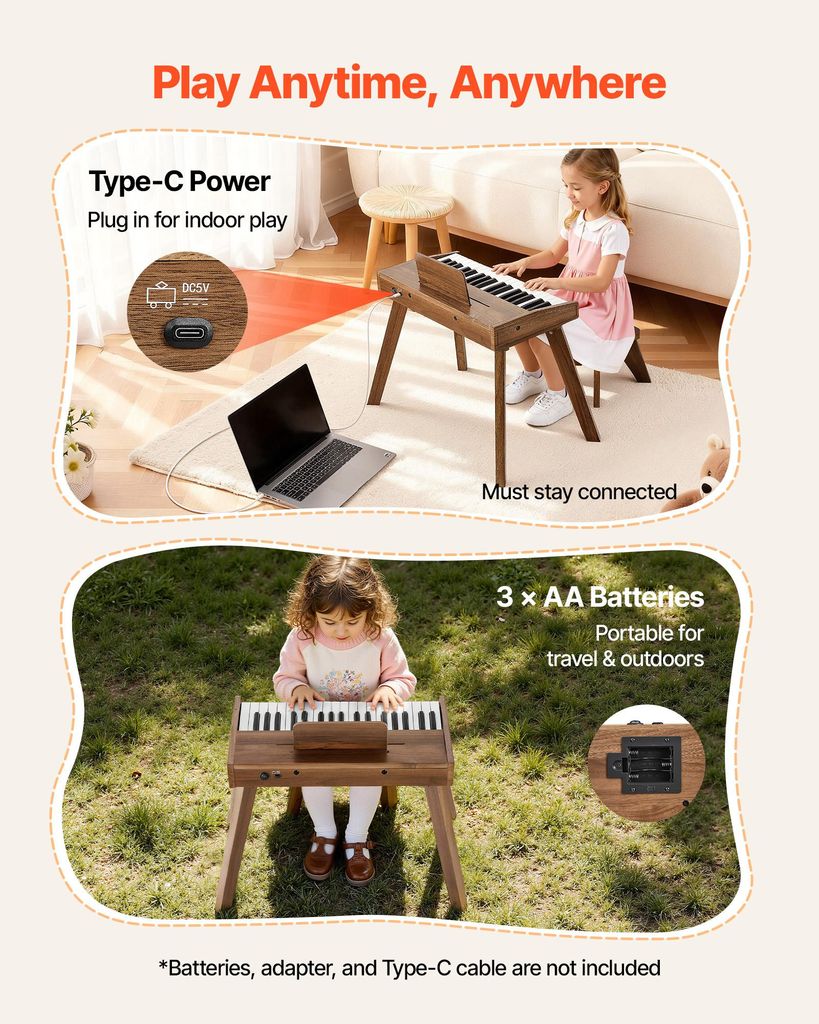 Clavier Piano Enfant, Piano Numérique 25 Touches avec Pupitre, Mode d'apprentissage, Touches