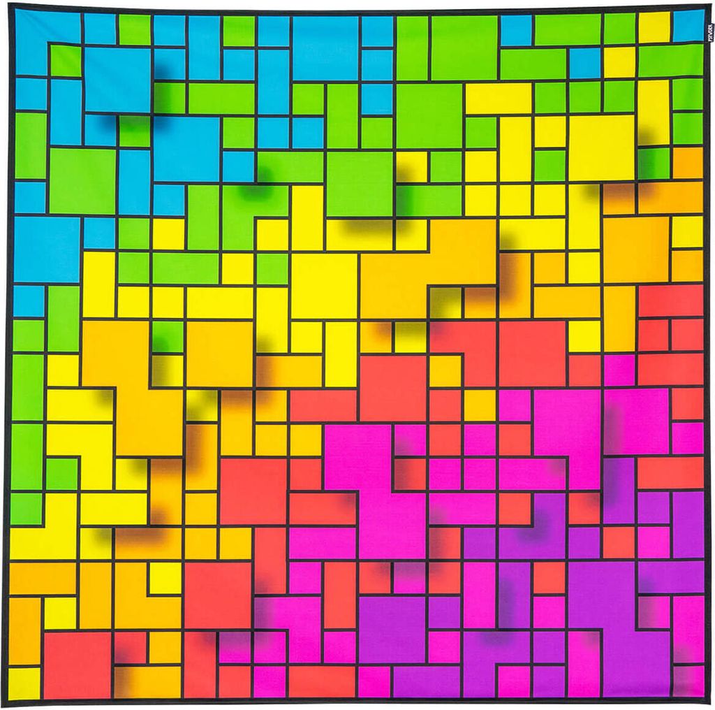 PSYWORK Schwarzlicht Stoffposter Neon "Fancy Rainbow Pixel", 1,45x1,45m