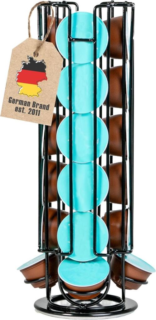 Intirilife Kaffee Kapselhalter kompatibel mit Dolce Gusto Kapseln (24 Stück) aus Eisen in Schwarz - 13.5 x 33 cm - 360 Grad Rotierbarer Kapselstä...