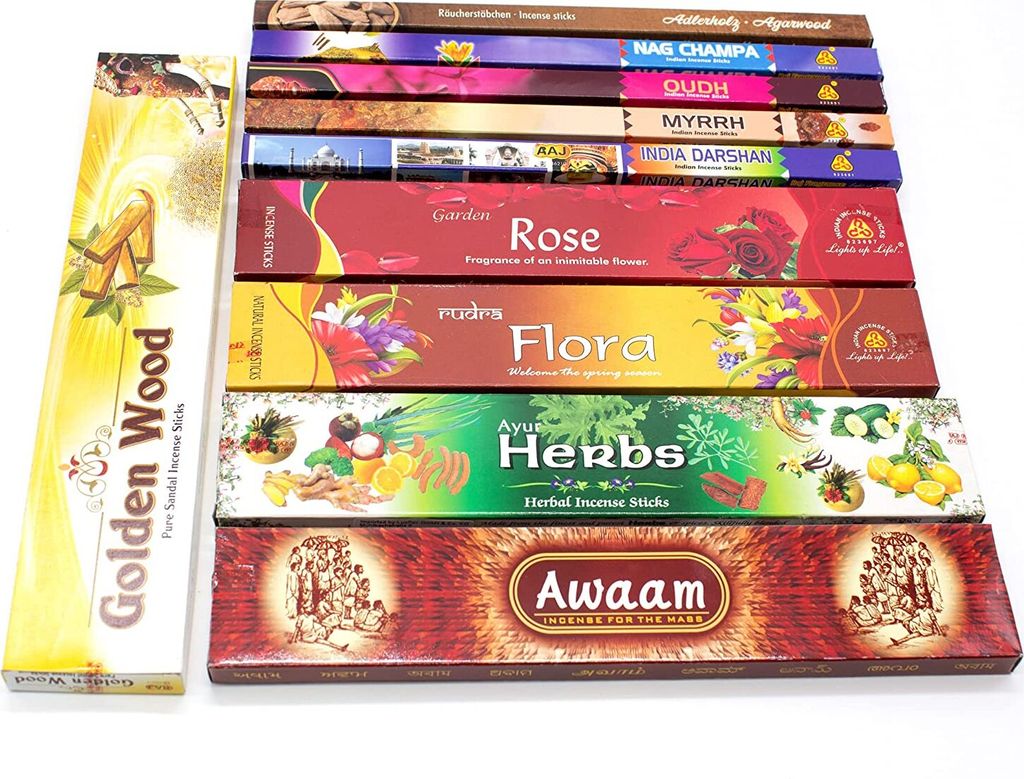 Premium Räucherstäbchen Set XXL, 10 Packungen aus Indien, Incense Sticks, Luxflair Großpackung mit unterschiedlichen Sorten, für extra langes R...